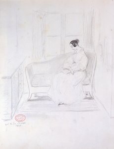 George Sand (1804-76), lendo em um sofá ao lado de uma janela, 1833