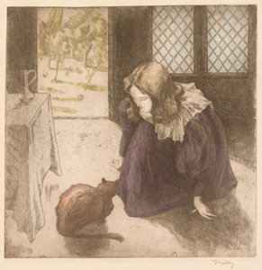 Interior, menina com Cat La Petite fille au chat, 1897.