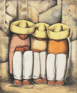 Índios descansando, c.1935 (tempera e carvão no cartão) de Alfredo Ramos Martinez