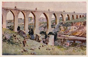 Aqueduto dos Aques Livres, Lisboa (litografia a cores) de Alfredo Roque Gameiro