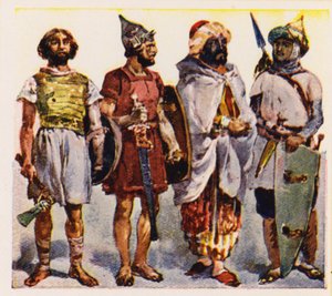 Ibéricos, celtas e mouros (litografia a cores) de Alfredo Roque Gameiro