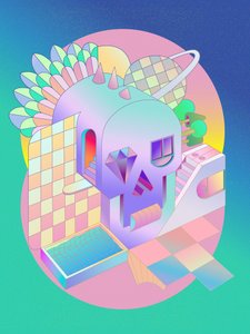 Paisagem de caveiras em tons pastel de Ali Gulec