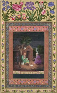 Dois Velhos em Discussão Fora de uma Cabana, Folio do Álbum Davis, A.H.1085A.D.1674-75. de Ali Quli Jabbadar