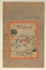 Prince Killing a Lion, fólio do álbum Davis, século XVII de Ali Reza