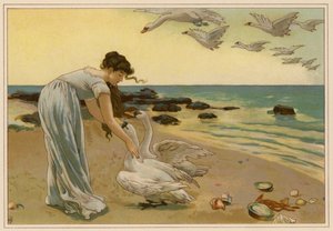 Os Cisnes Brancos (cromolitografia) de Alice Havers