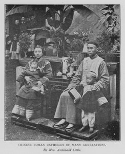 Católicos romanos chineses de muitas gerações (foto a p/b)