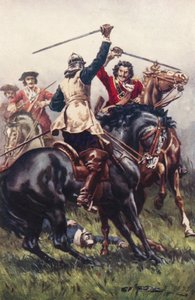 Luta entre um Ironside e um Cavalier (lito colorido) de Allan (after) Stewart