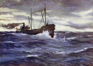 O collier Thordis prestes a abalroar um submarino alemão de Allan (after) Stewart