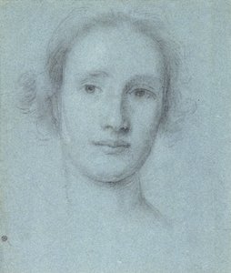 Cabeça de uma menina (preto e branco giz sobre papel azul deitado) de Allan Ramsay