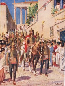 Alaric, o Gótico Entrando em Atenas em 395, ilustração da "História das Nações de Hutchinson