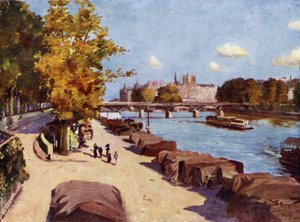 Paris: O Sena e a Ile de la Cite da Pont du Carrousel (cor litho) de Allan Stewart