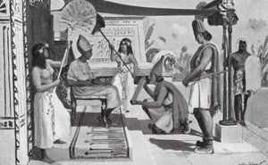 Ramsés II a receber uma cópia do seu Tratado com os Hititas (litografia) de Allan Stewart
