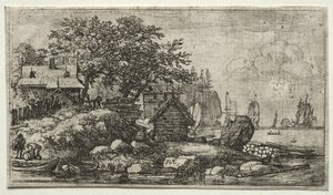 Oito paisagens (H.57-64): Paisagem com dois barcos vazios de Allart van Everdingen