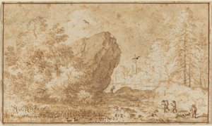Paisagem com grande rocha. de Allart van Everdingen