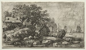 Paisagem com dois barcos vazios. de Allart van Everdingen