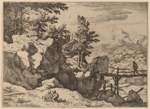 Homem em uma pequena ponte de madeira, provavelmente c. 16451656. de Allart van Everdingen