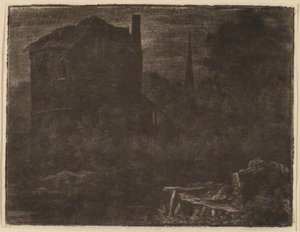Paisagem Nocturna com Casa e Pináculo da Igreja, provavelmente c. 1660. de Allart van Everdingen