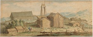 Paisagem norueguesa com um depósito de madeira de Allart van Everdingen
