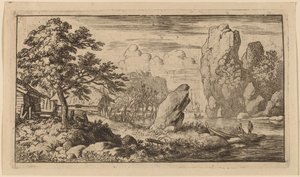 Pedregulho pontiagudo na margem de um rio de Allart van Everdingen
