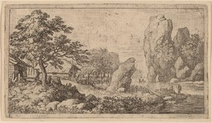 Pedregulho pontiagudo na margem de um rio, provavelmente c. 16451656. de Allart van Everdingen