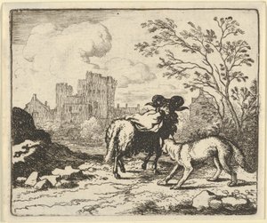 Renard envia o carneiro de volta ao leão com um pacote contendo a cabeça do coelho, 1650-75. de Allart van Everdingen