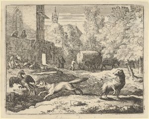 Renard quer encontrar um galo, 1650-75. de Allart van Everdingen