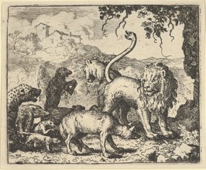 Renard é acusado pelo lobo e vários animais, 1650-75. de Allart van Everdingen