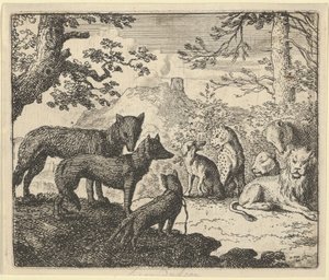 Os pais de Renard pedem para se retirar da corte, de "Renard, a Raposa", de Hendrick van Alcmar de Allart van Everdingen