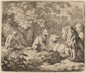 Reynard conta uma história de tesouro escondido, provavelmente c. 16451656. de Allart van Everdingen
