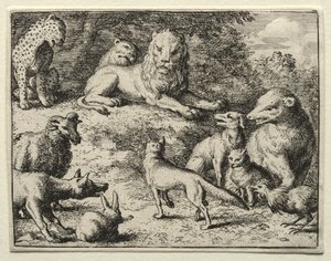 Reynard the Fox: Reynard aparece na corte. de Allart van Everdingen