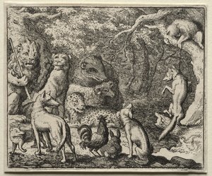 Reynard the Fox: Reynard pede permissão para confessar de Allart van Everdingen