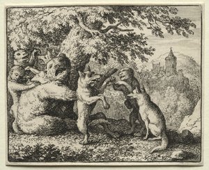 Reynard the Fox: Reynard equipado para sua peregrinação. de Allart van Everdingen