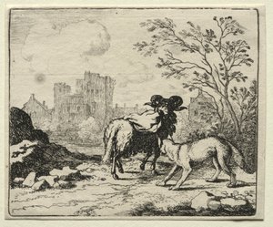 Reynard the Fox: Reynard envia um pacote para o leão. de Allart van Everdingen