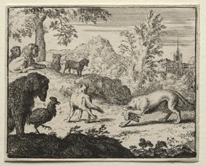 Reynard, a Raposa: O Combate entre Reynard e o Lobo de Allart van Everdingen