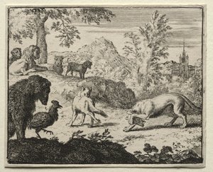 Reynard the Fox: o combate entre Reynard e o lobo. de Allart van Everdingen