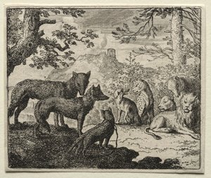 Reynard the Fox: Os parentes de Reynard deixam o tribunal. de Allart van Everdingen