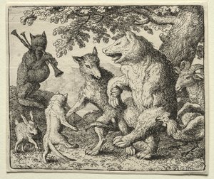 Reynard, a raposa: o lobo e o urso celebram sua liberdade de Allart van Everdingen