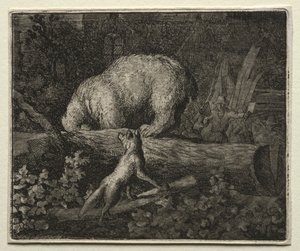 Reynard the Fox: aprisionando o urso. de Allart van Everdingen