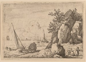 Seascape com três figuras à direita de Allart van Everdingen
