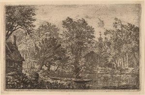 Skiff em uma margem do rio, provavelmente c. 16451656. de Allart van Everdingen