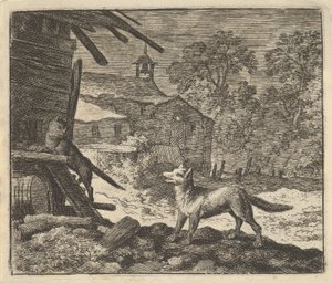 O gato sobe em um celeiro, 1650-75. de Allart van Everdingen