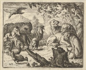 O Leão anuncia uma paz duradoura aos animais que o cercam, 1650-75. de Allart van Everdingen