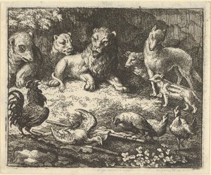 O Galo acusa Renard de assassinar sua galinha, 1650-75. de Allart van Everdingen