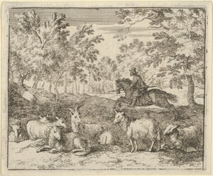 O pastor a cavalo persegue o cervo, 1650-75. de Allart van Everdingen