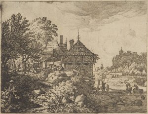Os dois barcos aproximam-se de uma cabana, século XVII. de Allart van Everdingen