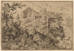 Três chalés em uma rocha, provavelmente c. 16451656. de Allart van Everdingen