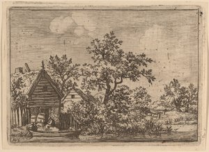 Dois barris na frente de uma casa de campo, provavelmente c. 16451656. de Allart van Everdingen