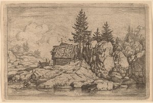 Dois abetos perto de casas de campo, provavelmente c. 16451656. de Allart van Everdingen