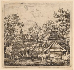Descarregando uma barcaça, provavelmente c. 16451656. de Allart van Everdingen