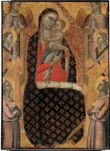 A Virgem Majestosa rodeada por seis anjos Altarpiece de Allegretto Nuzi (1350-1375). Dim. 138 x 99 cm. Avignon, museu do pequeno palácio.